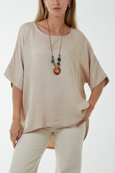 Stone Button Back Asymmetric Necklace Top For Women ONE SIZE - Dropwear